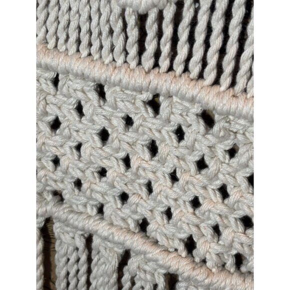 Handmade Macrame Wall Hanging Tapestry With Geometric Patterns & Fringe Beige Co - Picture 9 of 16